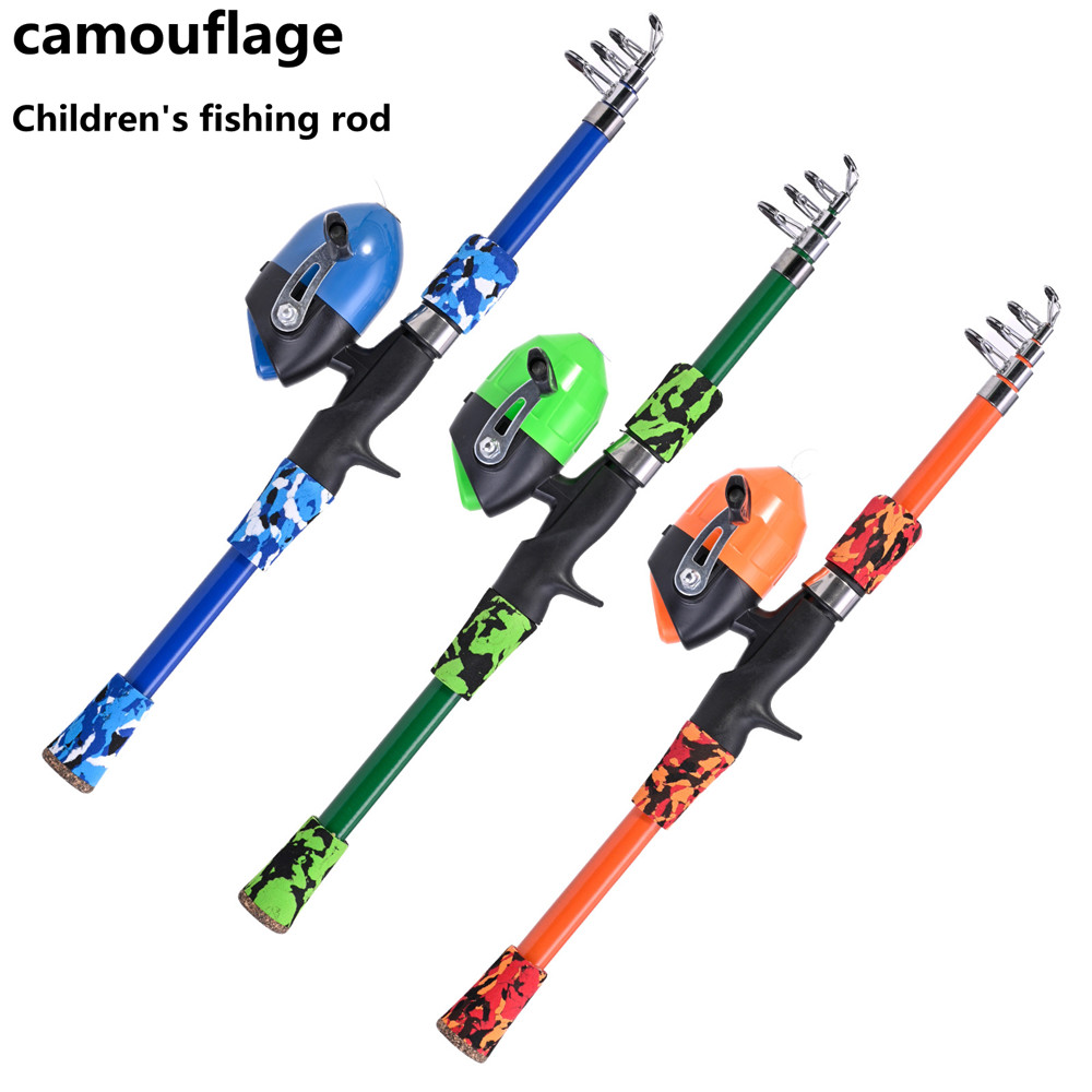 Fishing Rod Ice - คันเบ็ดเด็กลายพรางยืดไสลด์แบบพกพาพร้อมคันเบ็ดปรับหมุนได้เครื่องมืออุปกรณ์ตกปลากลางแจ้ง