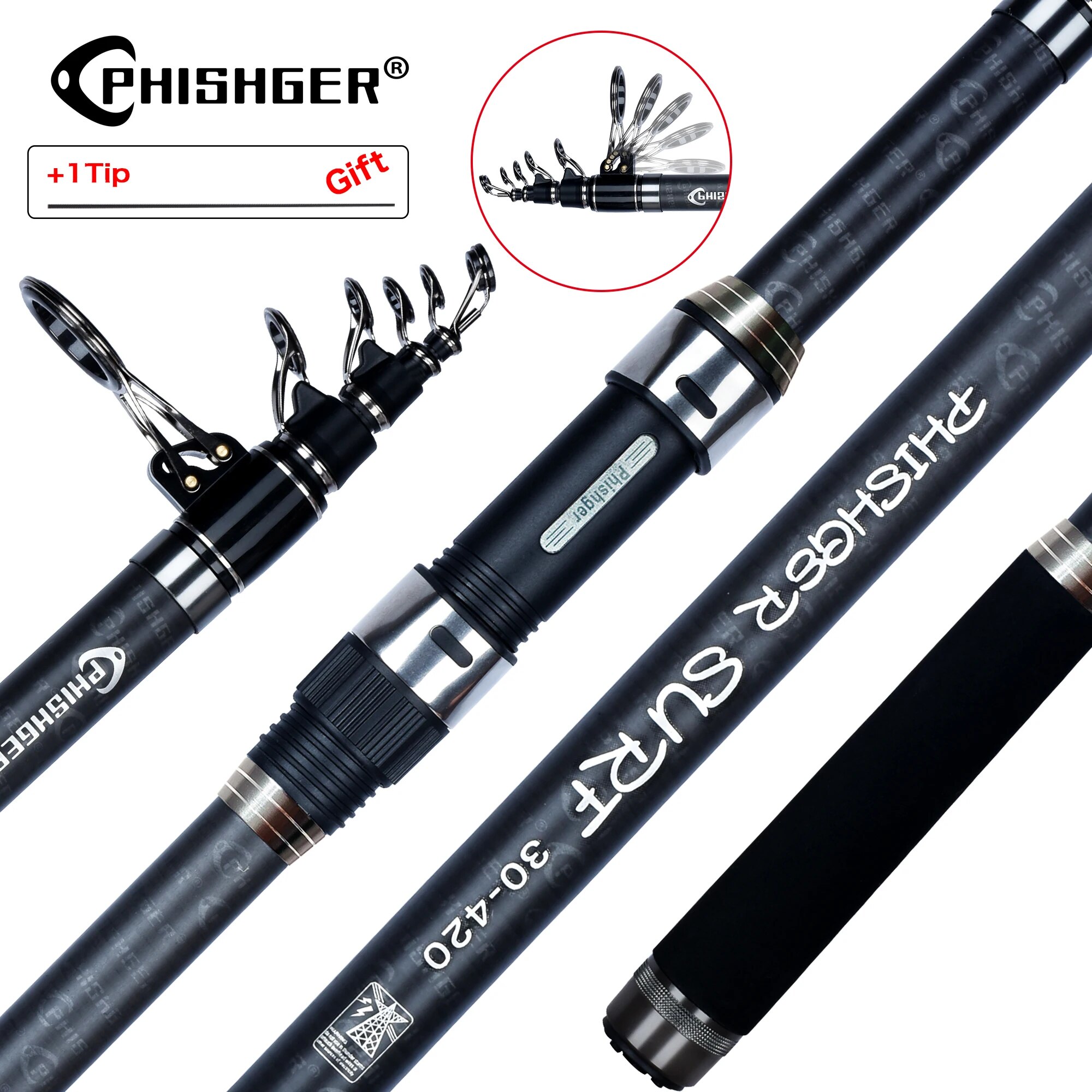 Fishing Rod Surf - PHISHGER Telescopic Surf SPINNING Rod 3.6/4.2/4.5
