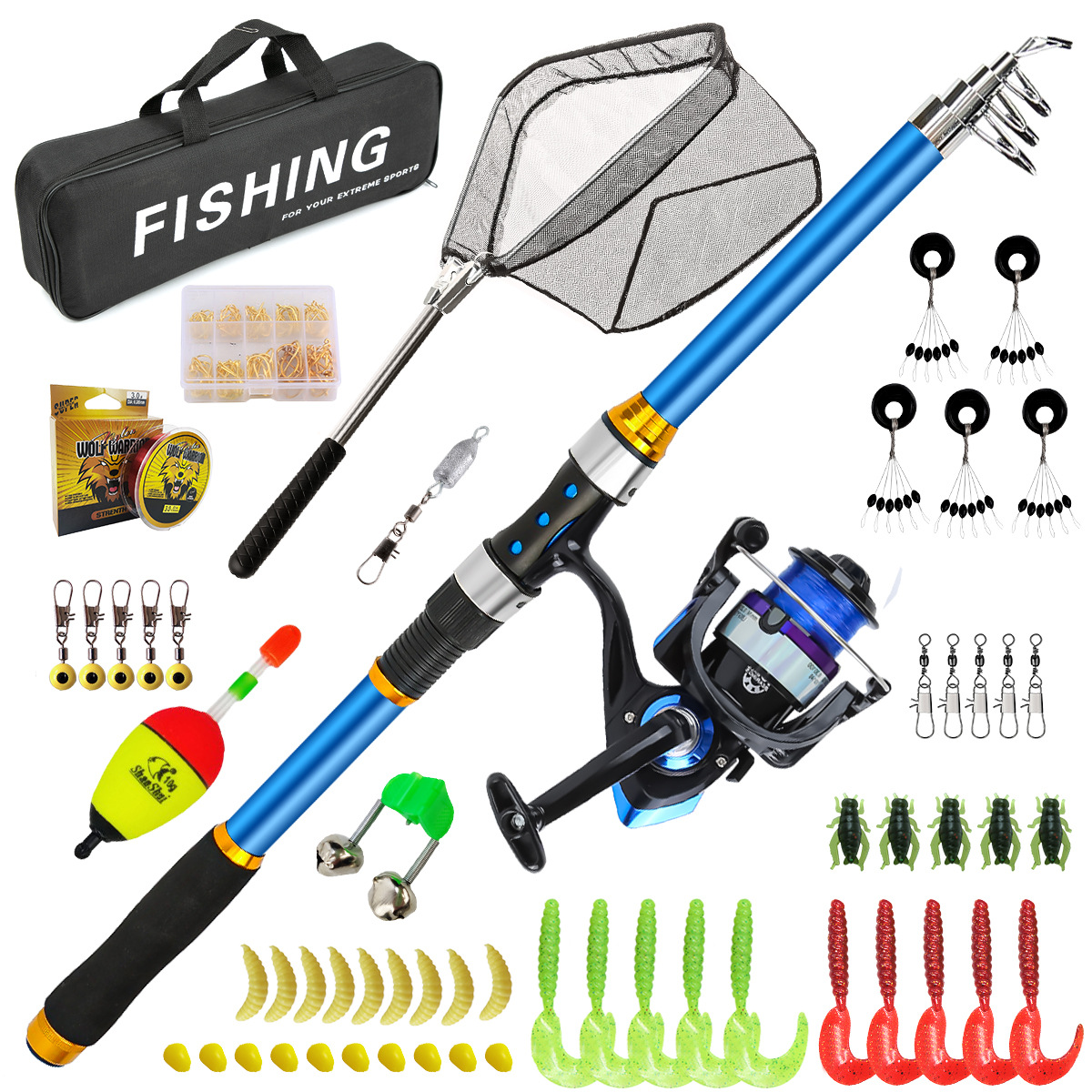 Fishing Rod Spinning - 2.1-3.6M Telescopic Glass Fiber Fishing Rod